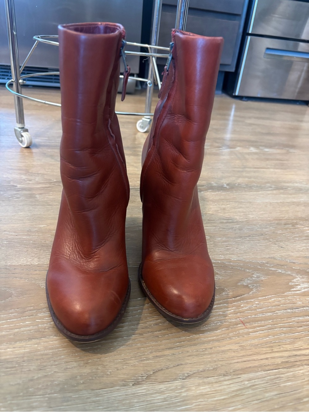 Sam Edelman Rust Leather Block Heel Ankle Boots - Picture 2 of 4